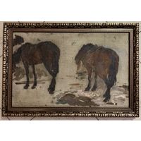 Крохалев П.С (Крохолев) "Лошади", 1960г. Холст, масло.Размер 32х51,5 см.