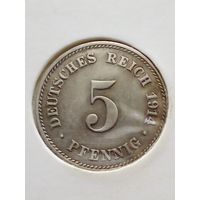 Германия.5 пфеннигов 1914 J в холдере