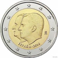 2 евро 2014 Испания Смена трона UNC из ролла