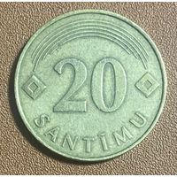 Монета Латвия 20 сантимов 1992 год. С рубля без МЦ.