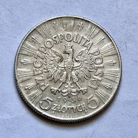 Монета СЕРЕБРО Польша 5 злотых 1936 год Пилсудский ОТЛИЧНЫЕ
