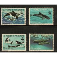 Сан-Томе и Принсипи-1992(Мих.1302-1305) , **   ,  Морская фауна, Киты (полная серия)