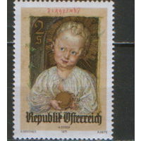 Полная серия из 1 марки 1971г. Австрия "Рождество. Миниатюра Альбрехта Дюрера "Иисус-Искупитель" MNH