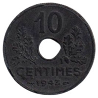 ФРАНЦУЗСКОЕ ГОСУДАРСТВО. 10 сантимов 1943