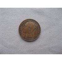 Великобритания 1 фартинг 1845 год Королева Виктория