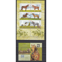 Фауна. Лошади. Аргентина. 2000. Малый лист и блок. Michel N 2607-2612, бл72 (13,5 е