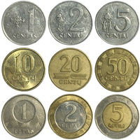 Литва набор монет (9 шт), 1991-2009 [VF-XF]