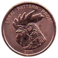 КНЯЖЕСТВО МОНАКО. 1 ЕВРОЦЕНТ 2011. ФАУНА. ПЕТУХ. ПРОБА. ПАТТЕРН. UNUSUAL