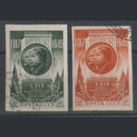 Заг. 1002/03. 1946. 29-ая годовщина Октябрьской революции. Барельефы В.И. Ленина и В.И. Сталина. БЗБ. ГаШ.