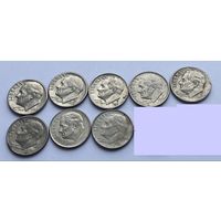 10 центов  83 г., 88 г., 94 г., 01 г., 02 г., 15 г., 18 г.,  США. Цена за 1 монету.