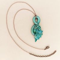 Дракон с натуральным амазонитом. Подвеска, ручная работа