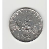 Монета 500 лир. Корабли Колумба. Серебро.