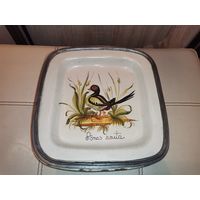 Тяжёлая, керамическая тарелка с изображением Утки-Шилохвость и оловянной отделкой по краю, Осло, Норвегия.