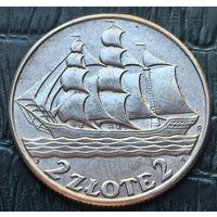 2 злотых 1936 отличные в блеске кораблик супер