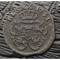 1 солид, 1751 года. Август III. Редкий сохран