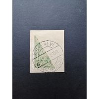 Польша 1915 Половина марки на вырезке Mi.2 Варшавская городская почта с надпечаткой "6 gr" выпуска ноябрь-декабрь из серии "Геральдические фигуры" (гашение) Mi.8А каталог 5.00 евро