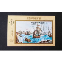 Куба 1987 г. Филателистическая выставка ESPAMER 87. Ла-Корунья. Испания. Флот. Корабли. События, полная серия Блок #0177-Т1P1