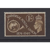 Великобритания 1949** Георг VI, Всемирный Почтовый Союз, Почтовый рожок и глобус (Mi#244)