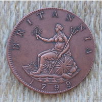 Великобритании 1/2 пенни 1799 года. Король Георгий III. Британия. Предложи свою цену или обмен!