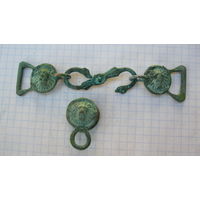 Комплект на ремень подвеса Х.О. Две пряжки с зацепом и треньчик с кольцом. Бронза литье.