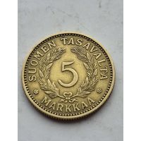 5 марок Финляндия 1930 года. Монета не чищена. 45194