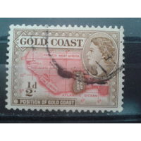 Золотой берег, колония Англии, 1953. Стандарт. Королева Елизавета II. 1/2d