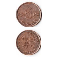 5 пенни Финляндия 1975 года