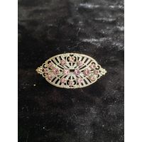 Ажурная брошь с розовыми вставками Чехословакия