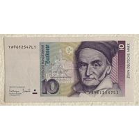 Банкнота 10 марок. 1993 год, ФРГ. Карл Фридрих Гаусс. Секстант. НЕ БЫЛА В ОБОРОТЕ