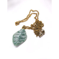 Винтажный кулон Листик из натурального камня Амазонит с цепочкой