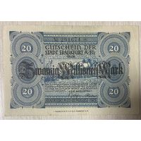 Банкнота 20 миллионов марок. 1923 год. Франкфурт на Майне. Веймарская республика. С рубля без МЦ.
