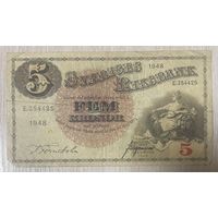 Банкнота. Швеция. 5 крон 1948  год. Густав I Ваза