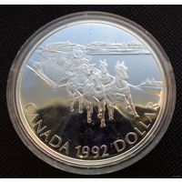 1 доллар 1992 Канада! Серебро 25,17 грамма 925 пробы 0,749 унции! 175 лет Кингстонскому дилижансу! ВОЗМОЖЕН ОБМЕН!