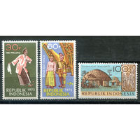 Индонезия - 1972г. - искусство и культура, национальные костюмы - 3 марки - полная серия, MNH с пожелтением клея, 1 марка с дефектом клея [Mi 719-721]. #4-W2-Z-1-15