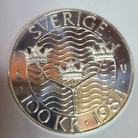 С рубля без мц! 100 крон 1984 Швеция серебро ! Нечастая! Идеал!