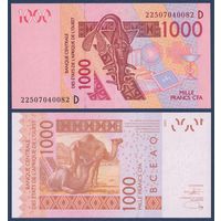 Западная Африка (D - Мали), 1000 франков 2003 (2022) г, P-415D (верблюды), UNC