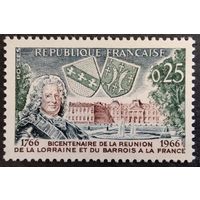 Франция. 1966г. Mi1545**. 200 лет принадлежности Лотарингии и герцогства Бар Франции. Станислав Лещинский.