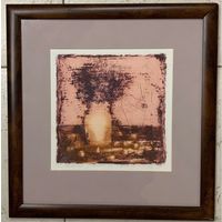 Тимохов С.А "Нацюрморт з яблыкамі", 1997г. Бумага, тушь, перо, акрил. Размер 34,5х35 см. с рамой и паспарту.