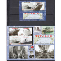 Флот. Титаник. Тонга . 2012. 1 малый лист и 1 блок. Michel N 1778-1781, бл53 (27,0 е)