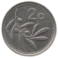 Республика Мальта. 2 цента 1995. Флора. Оливковая ветвь.