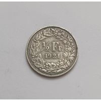 1/2 франка. 1921 г 835пр.,Швейцария.