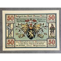 Нотгельд , 50 пфеннигов, Плауэ 1921 год. Веймарская республика