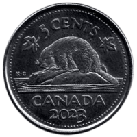 Конфедерация Канада. 5 центов 2023. UNC. Король Карл (Чарльз) III. Фауна. Бобр.