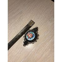 Винтажная брошь финифть мельхиор