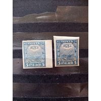 1921 Советская Россия Загорский 5 и 5б серо-синяя и серо-голубая чистые клей лёгкая наклейка и MNH** (4-3)