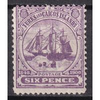 77.BrK. Великобритания. Колонии. Теркс и Кайкос. Парусник. Стандарт. 6 P. 1900 г. Mi.#39.