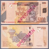 Конго, 5000 франков 2005 г., P-102S (Specimen 0804), UNC