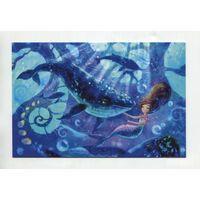 Открытка почтовая. Кит и русалочка. Океан. Вода. Ночь.Подводный мир. Худож. А.Столбова (чистая)