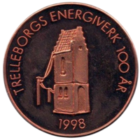 Коммуна Треллеборг. Швеция. 20 крон 1998. 100 лет Энергетической компании Треллеборга. Локальная валюта. Законное платёжное средство. 35 мм.