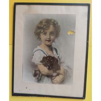 Фото "Девушка с собакой" в стеклянной рамке, с дефектом, 22*17 см без паспарту, 1920-1930-е гг.